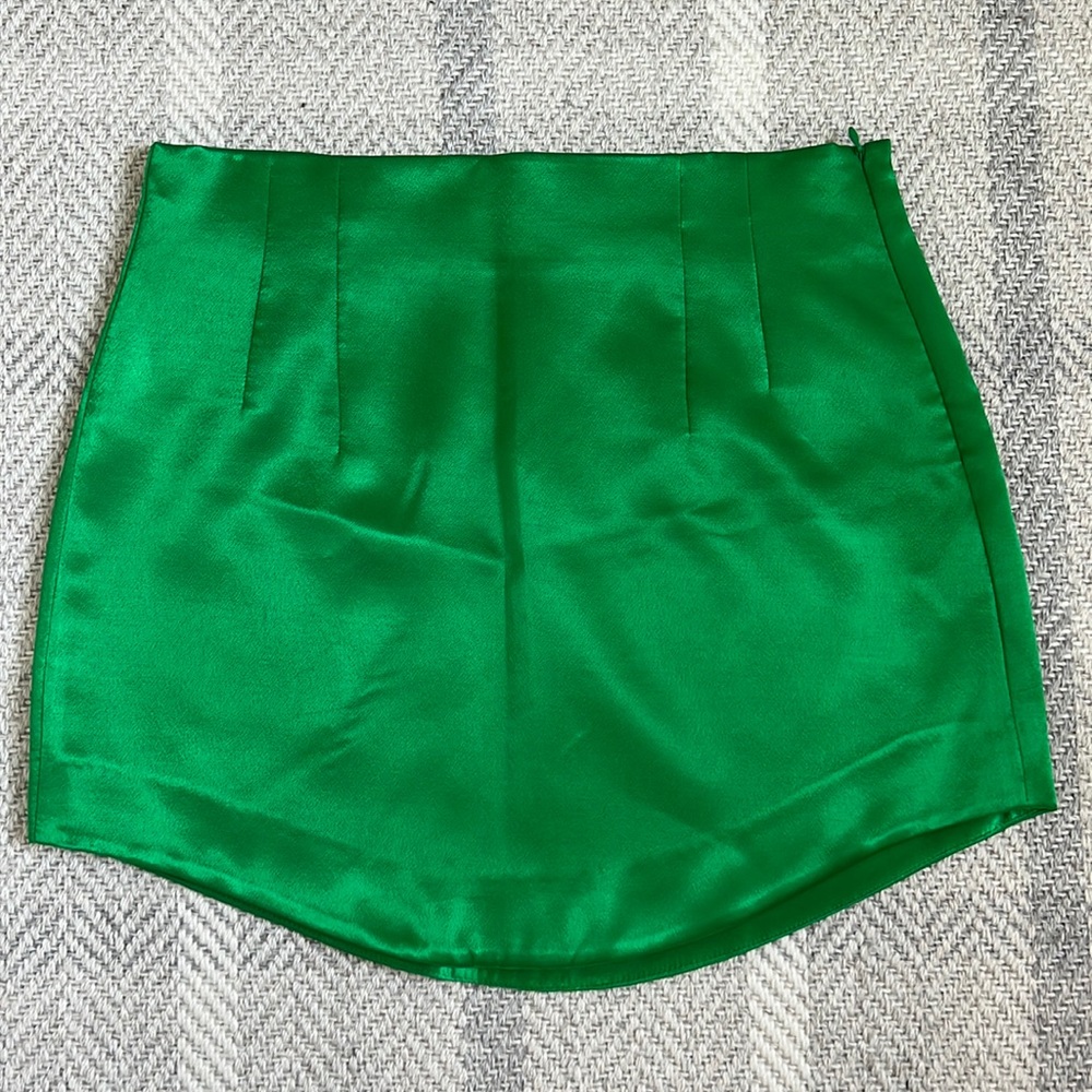 Green Zara Satin Mini Skirt